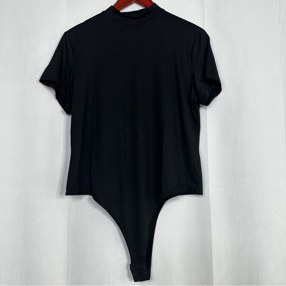Popular21 Black Bodysuit Womens Short Sleeve 3X Stretch Classic Fitted